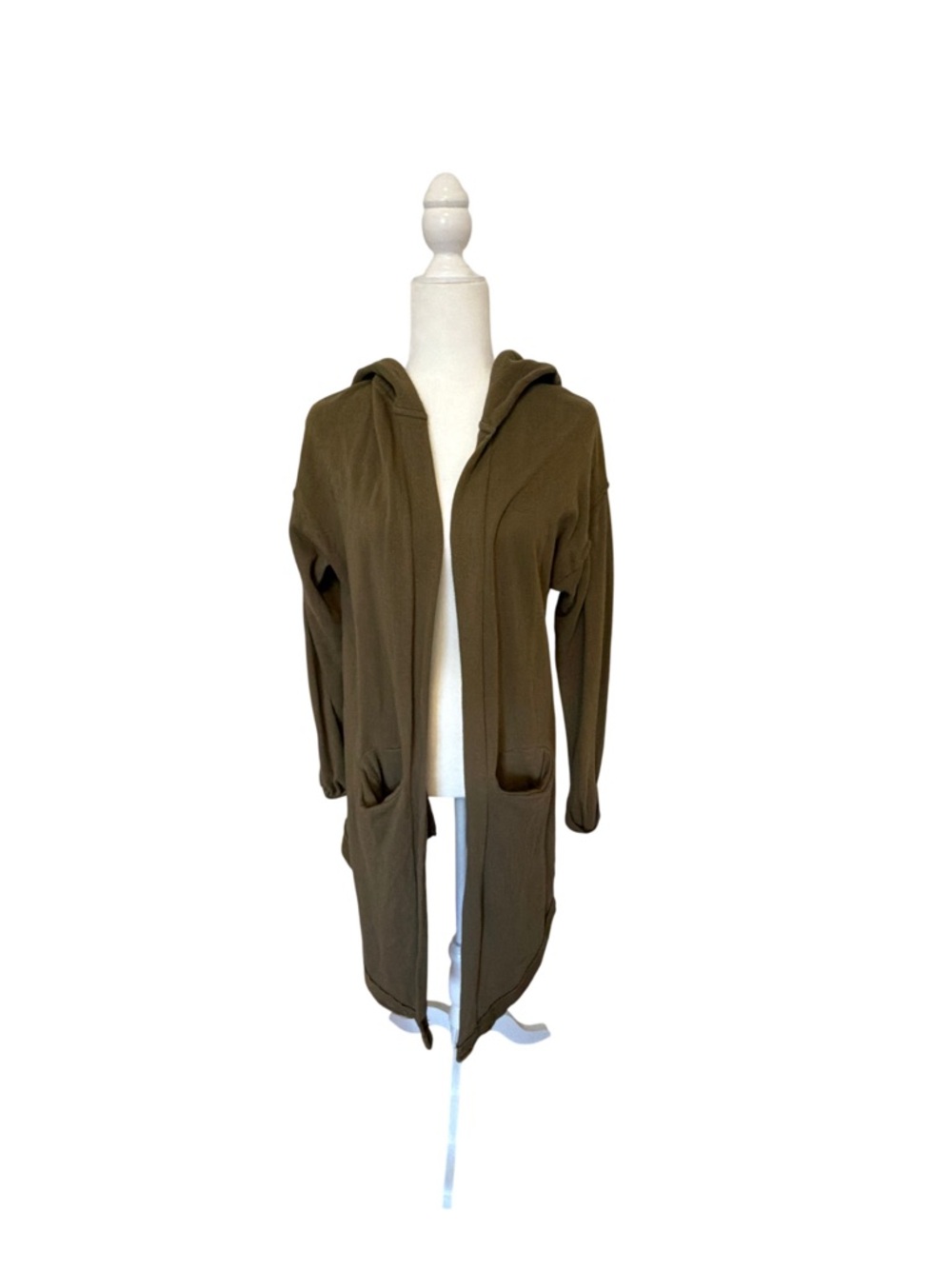 Longline Hooded Cardigan in Olive